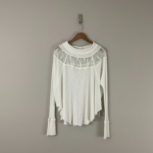 Free People Spring Valley Lace Inset Rib Knit Top Size Small - Picture 1 of 7